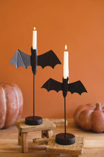 Distressed black bat candle holders in two sizes for Halloween decor