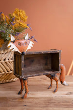 Recycled Metal Fox Sculpture 19 in Rustic Animal Accent With Wooden Mold Brand
