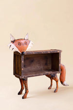 Fox Figure 19 in Recycled Metal With Wooden Brick Mold Decorative Accent Brand