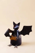 Bat Holding Pumpkin Sculpture 10 in Recycled Metal Seasonal Decor Brand