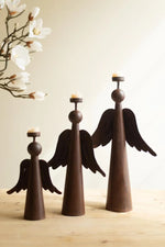 Set of 3 Iron Angel Candle Holders 19.5 in Rustic Accent For Living Room Brand