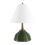 Dark Green Ceramic Lamp with Brass Details and Linen Shade