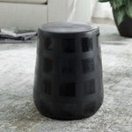 Modern black ceramic garden stool with gridded design