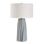 Bedroom Accent Table Lamp Light Blue Ceramic with Brass Details 28.75