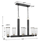 Modern Industrial Linear Chandelier with 6 Glass Cylinder Shades