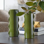 Meander Outdoor Vases Bold Green Finish with Distinctive Zig-Zag Edge