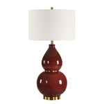 Gourd Accent Lamp – Burgundy Ceramic With Brass Accents – 30.5