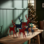 Set of 6 Christmas Iron Deer Figurines in Red and Green, 12