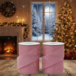 Christmas Blush Pink Ribbon – Wired Polyester Ribbon for Crafts & Decor