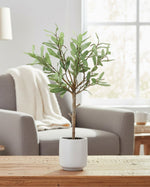 Faux Olive Leaf Topiary – Decorative Potted Greenery Accent