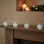 Christmas Lighted Blue Crackle Glass Ornament Strand