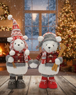 Plush Polar Bear with Skis Christmas Decor Set of 2 Cozy Holiday Accents