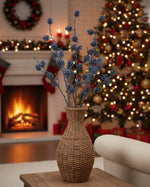 Christmas Pine Cone Spray – 39 Inch Plastic Stem with Blue and Silver Accents – Set of 6