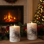 LED Wax Pillar Candle with Birch Design – 2ct