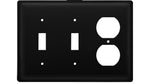 Eclectic Style Double Switch & Single Outlet Cover Black Metal Plate