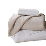 Benzara 3 Piece Microfiber Full Size Quilt Set with Geometric Print, Cream