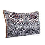 Benzara Thelon 3 Piece King Size Fabric Quilt Set with Damask Prints, Gray and Orange