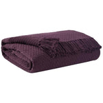 Benzara 60 x 50 Cotton Throw with Textured and Fringe Details, Set of 3, Purple