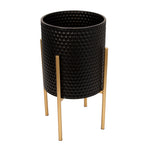 Sagebrook Home 12629-11 Honeycomb Planter On Metal Stand, Black/Gold