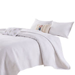 Benzara 3 Piece Microfiber King Size Quilt Set with Geometric Print, White