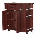 Shelby Rolling Kitchen Cart With Storage Cabinet - Mahogany