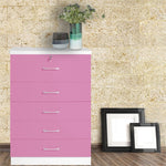 Better Home 616859963504 Florence Wood 5 Drawer Dresser For Bedroom In Pink & White
