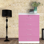 616859963504 Florence Wood 5 Drawer Dresser For Bedroom In Pink & White