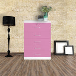 Florence Wood 5 Drawer Dresser For Bedroom In Pink & White