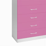 Florence Wood 5 Drawer Dresser For Bedroom In Pink & White