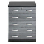WC5-Ebony Cindy 5 Drawer Chest Wooden Dresser With Lock In Ebony