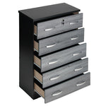 Cindy 5 Drawer Chest Wooden Dresser With Lock In Ebony