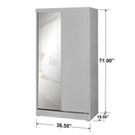 Mirror Wood Double Sliding Door Wardrobe In Light Gray