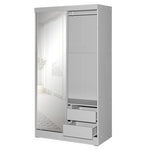 Better Home Products W40-M-LG Mirror Wood Double Sliding Door Wardrobe In Light Gray