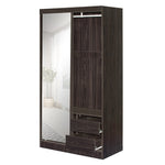 Better Home Products W40-M-Tob Mirror Wood Double Sliding Door Wardrobe In Tobacco