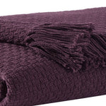 Benzara 60 x 50 Cotton Throw with Textured and Fringe Details, Set of 3, Purple