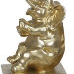 Benzara Polyresin Bookend with Trumpeting Elephant and Block Base, Gold