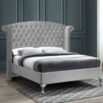 Cleopatra Crystal Tufted Velvet Platform Bed In Gray