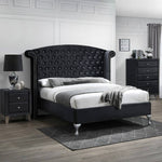 Better Home Products CLEO-50-BLK Cleopatra Crystal Tufted Velvet Platform Queen Bed In Black