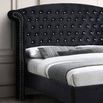 Better Home Products CLEO-50-BLK Cleopatra Crystal Tufted Velvet Platform Queen Bed In Black