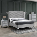Better Home CLEO-50-GRY Cleopatra Crystal Tufted Velvet Platform Queen Bed In Gray