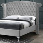 Better Home Cleopatra Crystal Tufted Velvet Platform Queen Bed In Gray