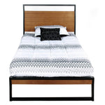 Better Home Products MAXIMO-33 Maximo Metal And Wood Platform Bed Frame Twin Brown Oak