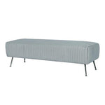 Benzara Rectangular Wooden Ottoman with Vertically Stitched Fabric Seat, Light Blue