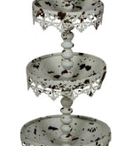 Benzara Rustic 3 Tier Iron Tray Rack with Spool Turned Design, Antique White
