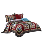 Benzara Thames 5 Piece Queen Size Cotton Quilt Set with Log Cabin Pattern, Multicolor