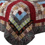Benzara Thames 3 Piece King Size Cotton Quilt Set with Log Cabin Pattern, Multicolor