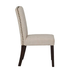 Benzara Fabric Upholstered Dining Chair with Curved Back, Set of 2, Beige and Brown