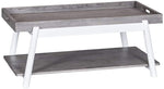Benzara Modern Style Wooden Coffee Table with Tray Like Top, White and Gray