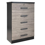 Better Home 5970-XIA-BLK-OAK Xia 5 Drawer Chest Of Drawers In Black Silver & Gray Oak