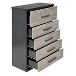 Better Home Products 5970-XIA-BLK-OAK Xia 5 Drawer Chest Of Drawers In Black Silver & Gray Oak